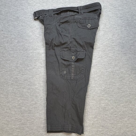 Columbia Womens Gray Cargo Capri Pants Size 4 Pockets Belted Double Button Waist - Picture 4 of 15